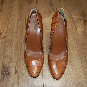 Ralph Lauren Embossed Croc Brown Heels